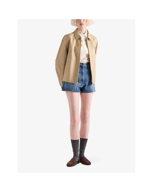 Prada Blue High-Rise Faded-Wash Denim Shorts