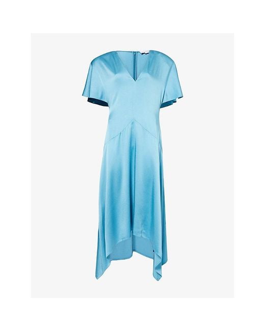 Stella McCartney Blue Envers V-Neck Satin Midi Dress