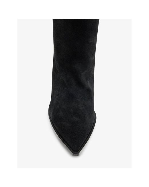 AllSaints Black Reina Pointed-toe Block-heel Suede Knee-high Boots