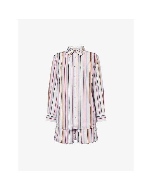 It's 9pm Multicolor X Oceanus Jessie Stripe-Print Cotton Pyjama Set