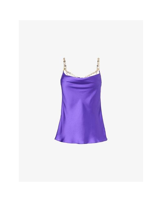 Rabanne Purple Cowl-neck Relaxed-fit Satin Top