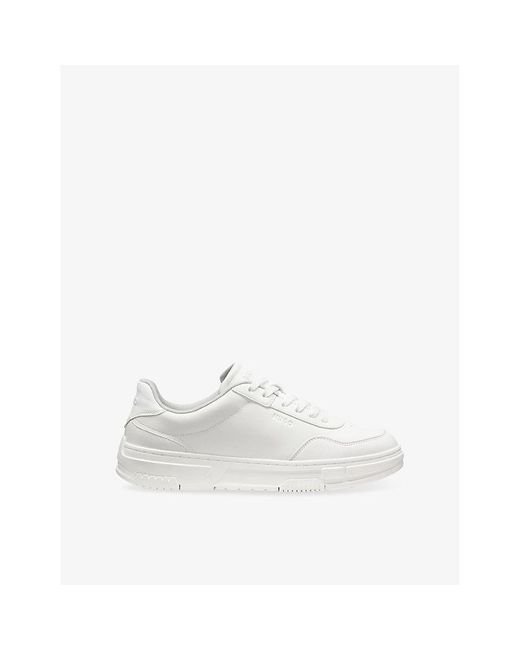 HUGO White Logo-Embossed Leather Trainers for men