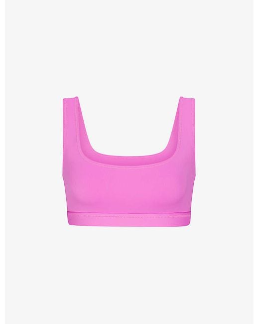Skims Pink Signature Swim Tank Stretch Recycled-nylon Bikini Top