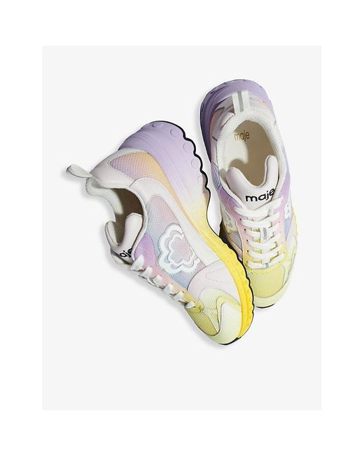 Maje Yellow Clover-embroidered Chunky-sole Low-top Leather Trainers