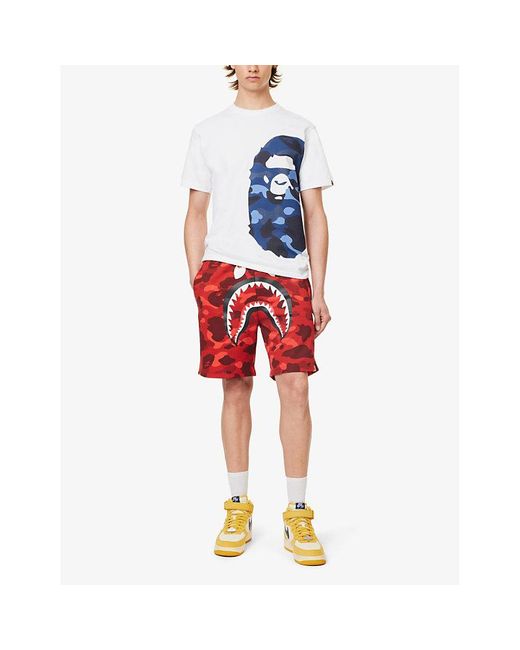 A Bathing Ape Red Shark Cotton-jersey Shorts for men