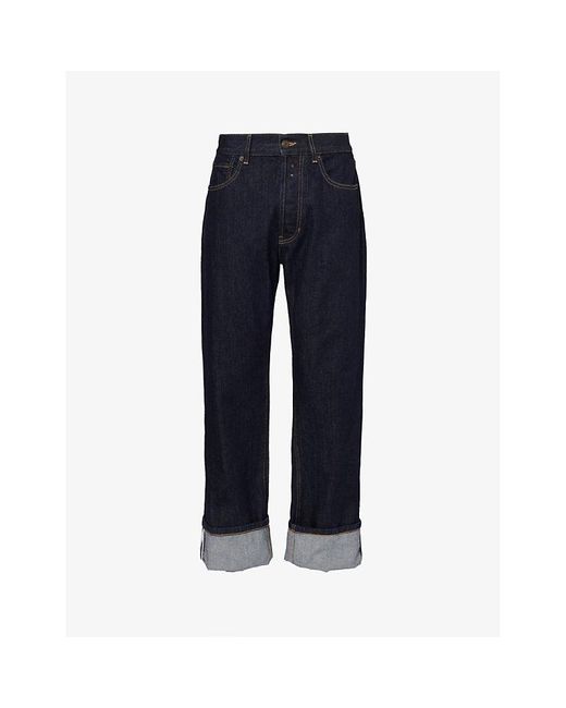 Alexander McQueen Blue Turn-up Folded-hem Straight-leg Mid-rise Jeans for men