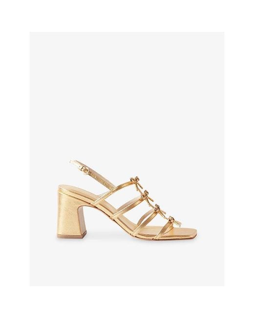 Claudie Pierlot Natural Bow-Embellished Leather Heeled Sandals