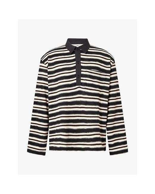 Song For The Mute Black Striped Long-Sleeve Cotton-Knit Polo Top for men