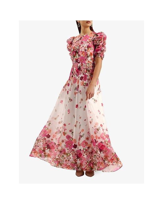 Ted Baker Red Alviano Pressed Floral-print Woven-blend Maxi Dress