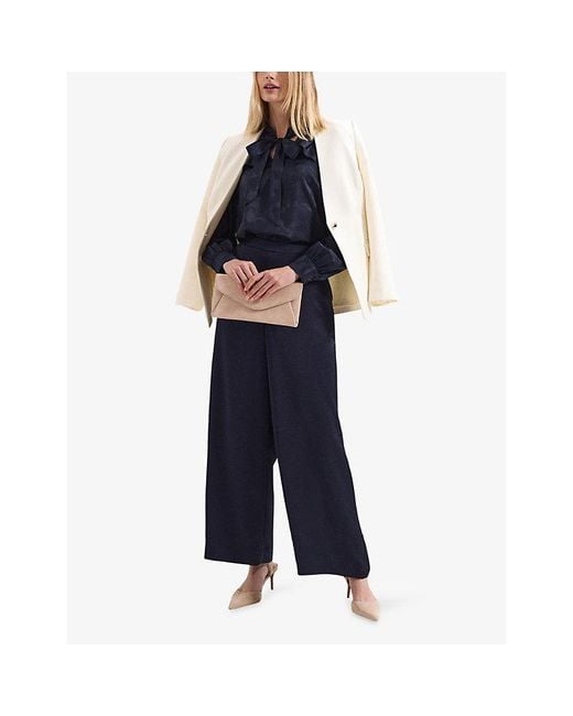 Phase Eight Blue Beccy Regular-Fit Wide-Leg Satin Trousers