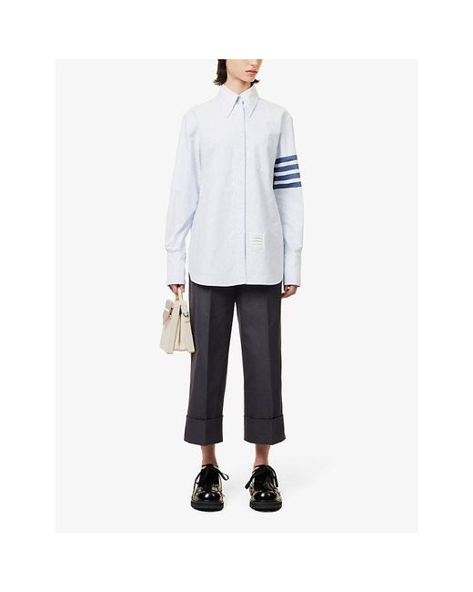 Thom Browne Blue Relaxed-fit Wide-leg High-rise Cotton-canvas Trousers