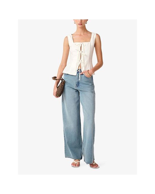 OMNES White Oprah Tie-Front Linen-Blend Top