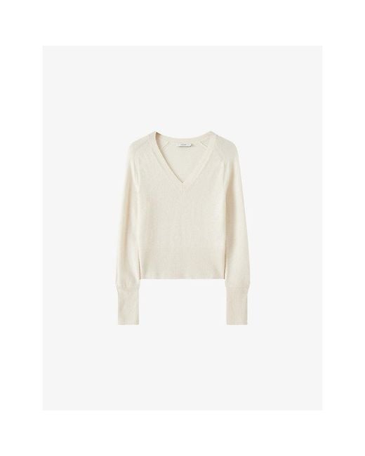 Joseph White Lucille V-Neck Cashmere-Blend Jumper