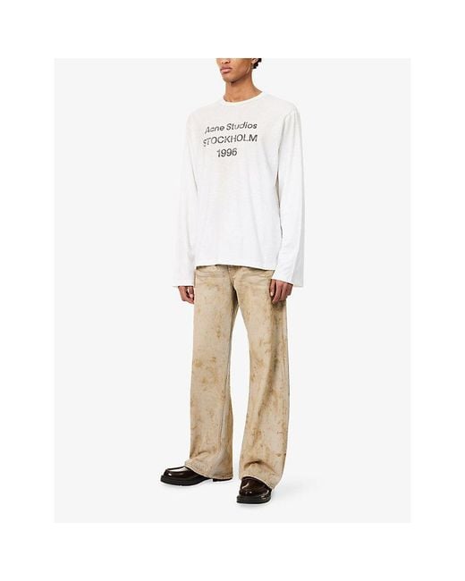 Acne White Edden 1996 Long-Sleeve Cotton T-Shirt for men