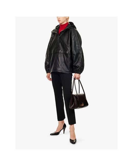 RÓHE Frames Black Hooded Oversize Leather Jacket