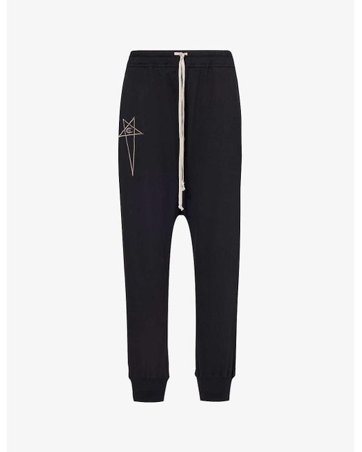 Rick Owens Blue X Champion Brand-embroidered Cotton-jersey Trousers