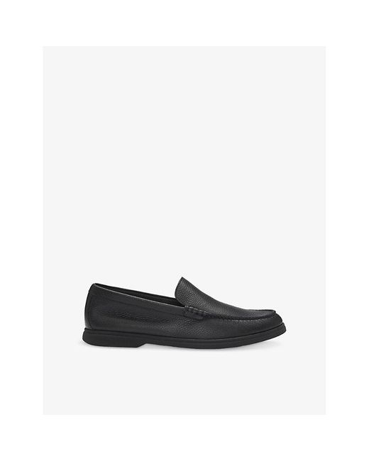 Boss Black Almond-Toe Grained-Leather Moccasin Loafers for men