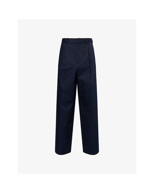 Loewe Blue Pleated Wide-Leg Cotton-Twill Trousers for men