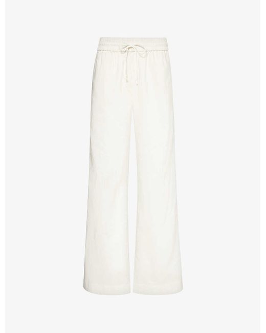 FRAME White Drawstring-waist Wide-leg High-rise Cotton-blend Trousers