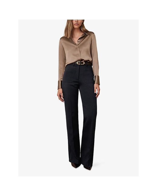 Reiss Blue Priya Flared-Leg Woven Trousers