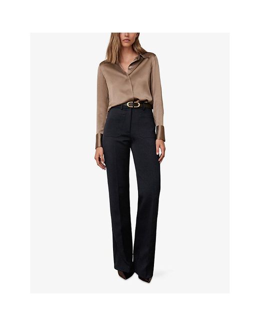 Reiss Blue Priya Flared-Leg Woven Trousers