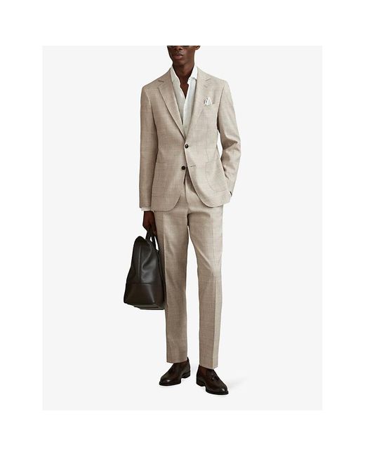 Reiss Natural Boxhill Slim-fit Checked Stretch Linen-blend Trousers for men