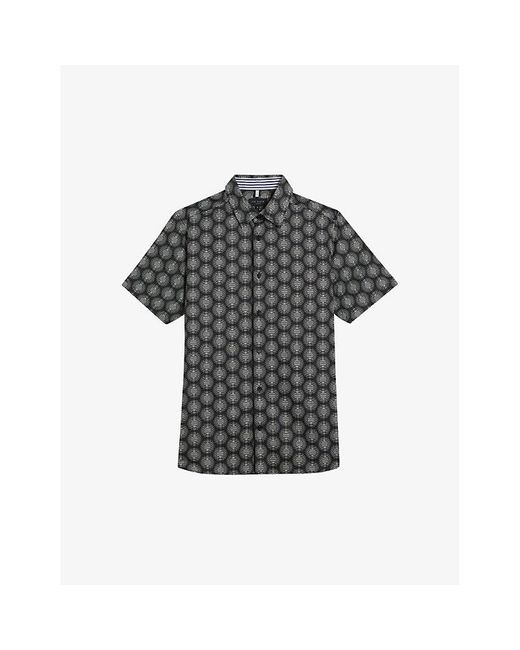 Ted Baker Black Pearsho Geometric-print Stretch-cotton Shirt for men
