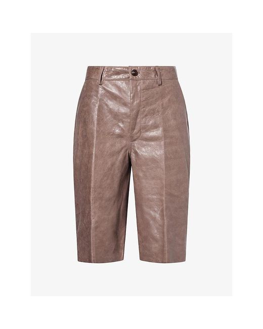 Rick Owens Brown Leather Work Shorts for men