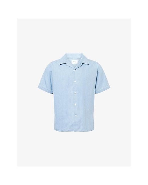 NN07 Blue Julio Short-Sleeve Cotton-Twill Shirt for men