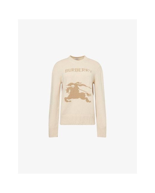 Burberry Women's Natural Brand-Intarsia Round-Neck Wool And