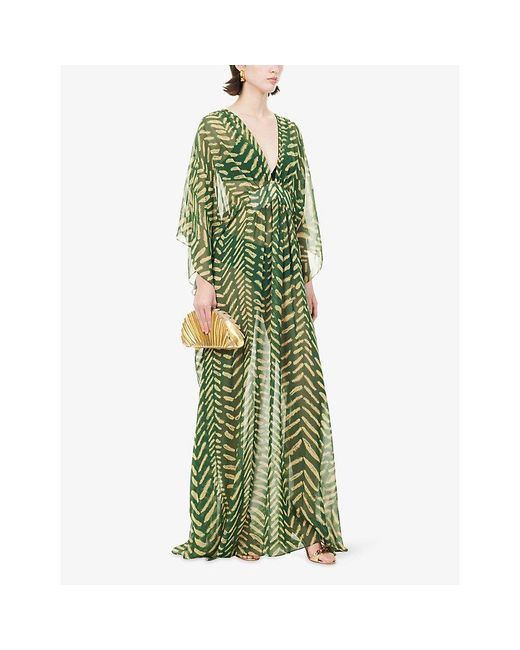 Johanna Ortiz Green Secret Garden V-Neck Woven Maxi Dress