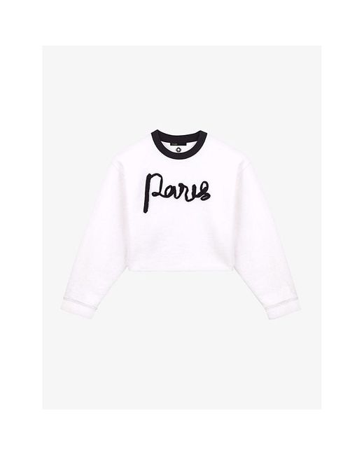 Maje White Paris Text-embroidered Cotton Sweatshirt