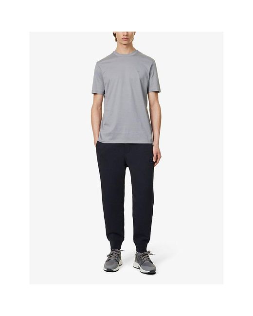 Emporio Armani Blue Logo-embroidered Relaxed-fit Stretch-cotton-blend jogging Botto for men