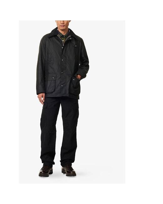 Barbour Black Ashby Corduroy-Trimmed Waxed Cotton Jacket for men