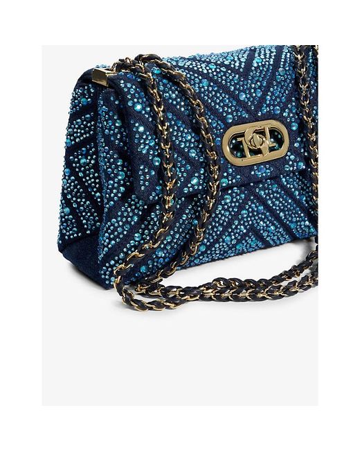 Dune Blue Regent Small Crystal-embellished Quilted Woven Shoulder Bag