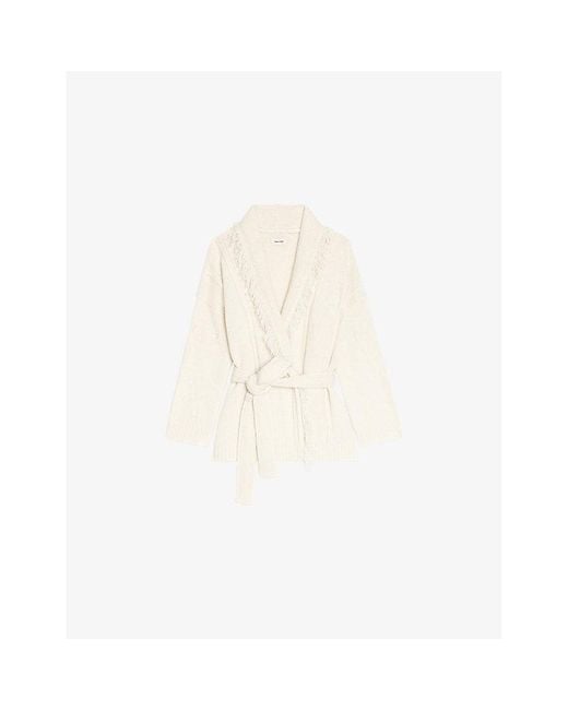 Zadig & Voltaire White Alpa Belted-Waist Wool And Cashmere-Blend Coat