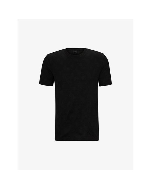 Boss Black Tiburt Tonal-pattern Cotton-jersey T-shirt for men