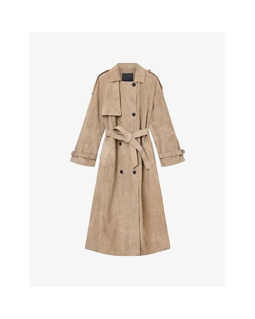 AllSaints Natural Reed Relaxed-Fit Suede Trench Coat