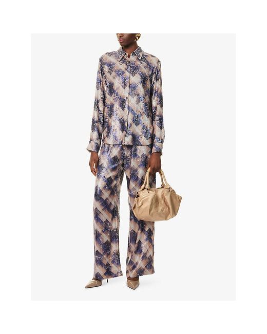 Dries Van Noten Purple Sequin Curved-Hem Woven Shirt