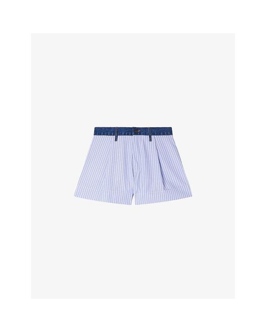 Sandro Blue Striped Denim-Trim Woven Shorts