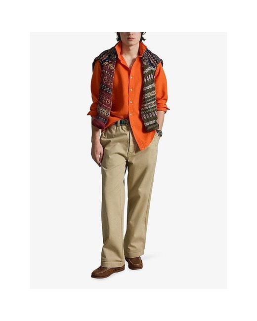 Polo Ralph Lauren Orange Logo-Embroidered Custom-Fit Linen Shirt for men