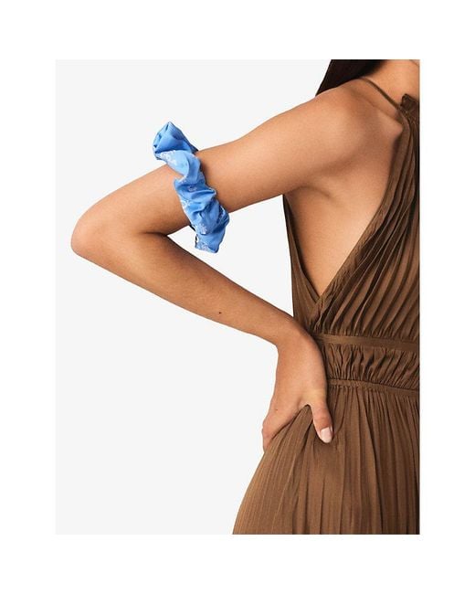 Maje Blue Graphic-Print Fabric Hair Scrunchie
