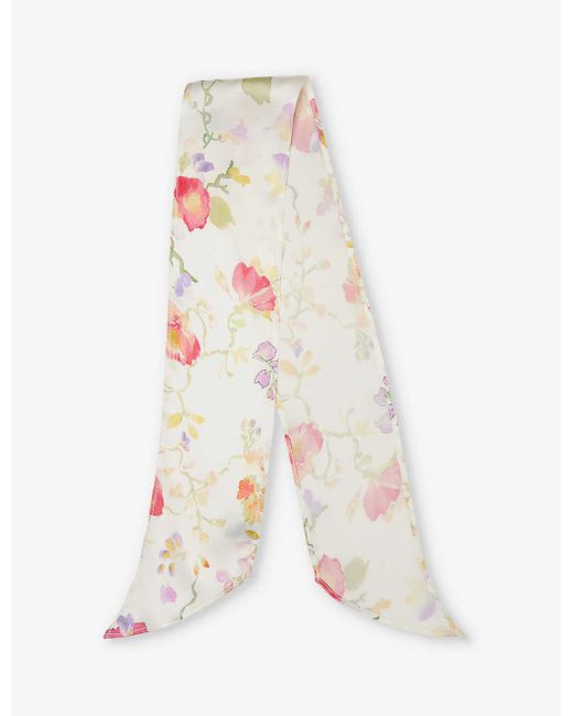 Rixo White Alexa Floral-pattern Silk Scarf