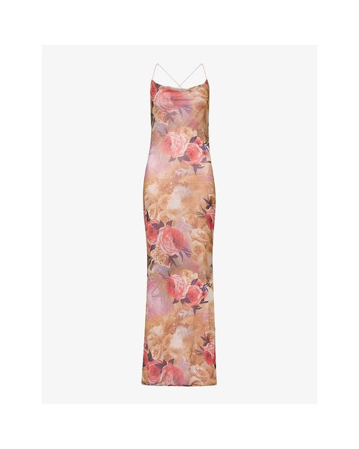 Gracejacob Pink Elizabeth Rose Floral-Print Mesh Maxi Dress