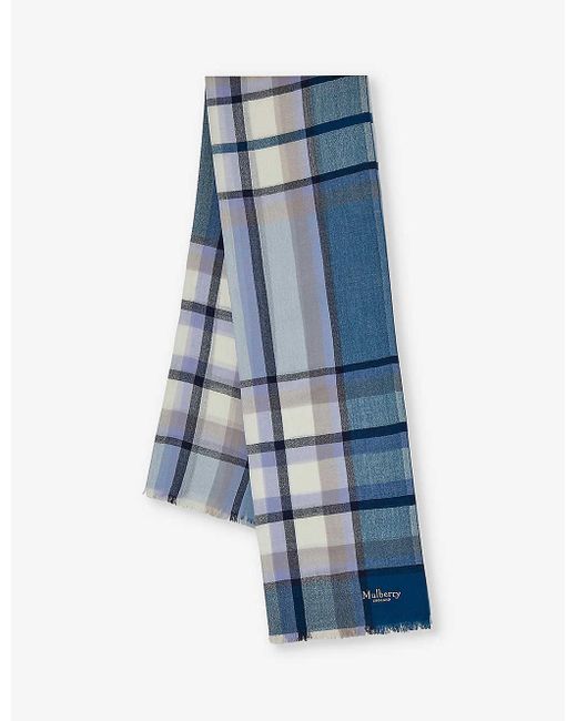 Mulberry Blue Mega Check Lambswool Scarf