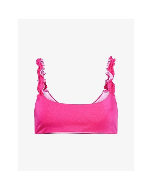 Agua Bendita Pink Rui Ruffled-Straps Reversible Bikini Top