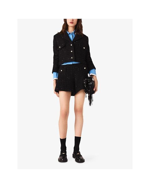 Maje Cropped Sequin Embellished Tweed Jacket In Black Lyst maje-cropped-sequin-embellished-tweed-jacket-in-black-lyst