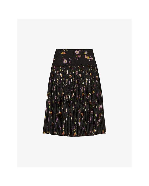 Ted Baker Black Tereysa Floral-print Pleated Woven Midi Skirt