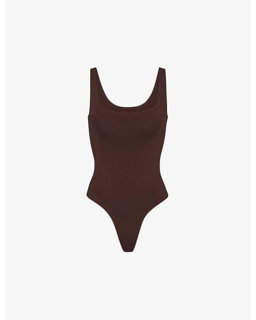 Skims Brown The Smoothing Seamless Stretch-woven Thong Body