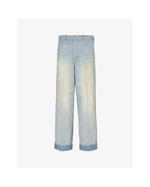 KENZO Blue Brand-patch Faded-wash Straight-leg Jeans for men